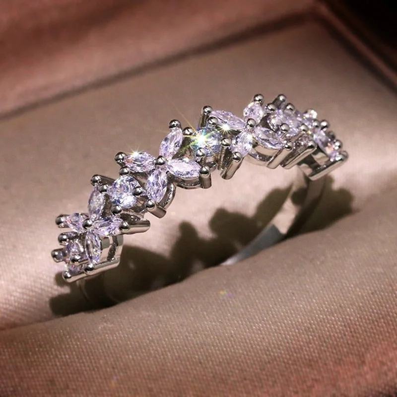 Simple Marquis Cut Cubic Zirconia Women Rings Silver Color Butterfly Shape Women Wedding Ring