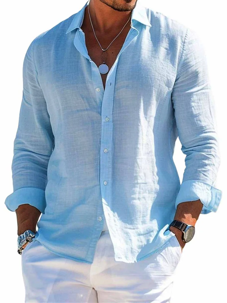Men's Hawaiian Casual Basic Long Sleeve Shirt