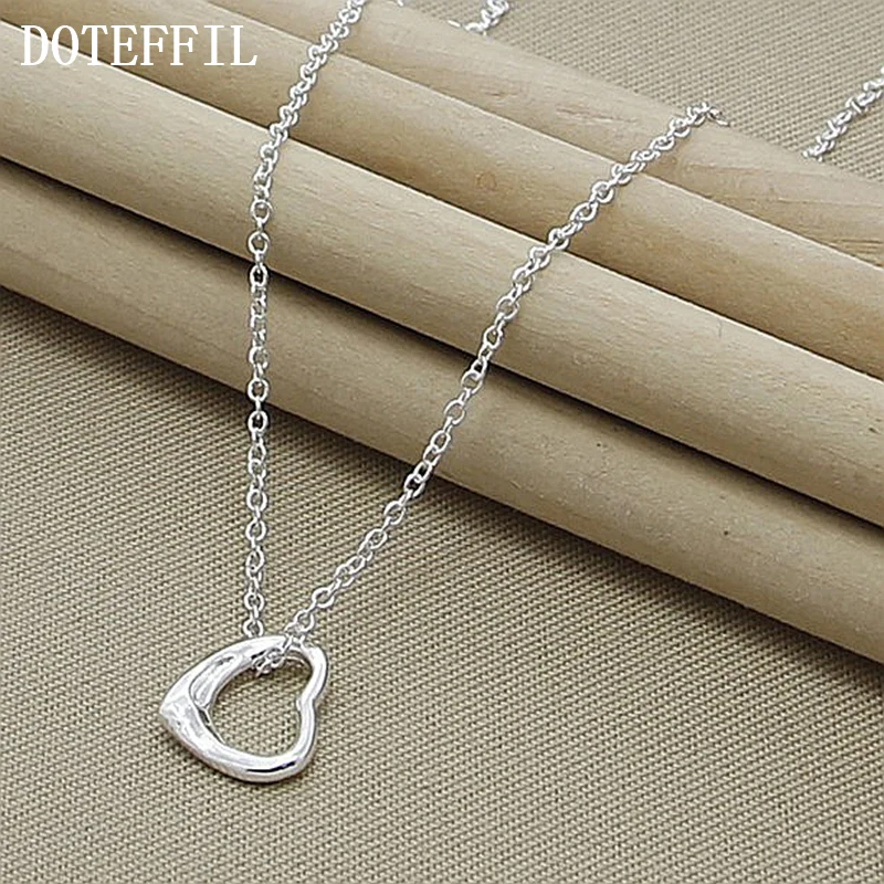 DOTEFFIL 925 Sterling Silver Love Small Heart Pendant Necklace 18 Inch Chain For Women Jewelry