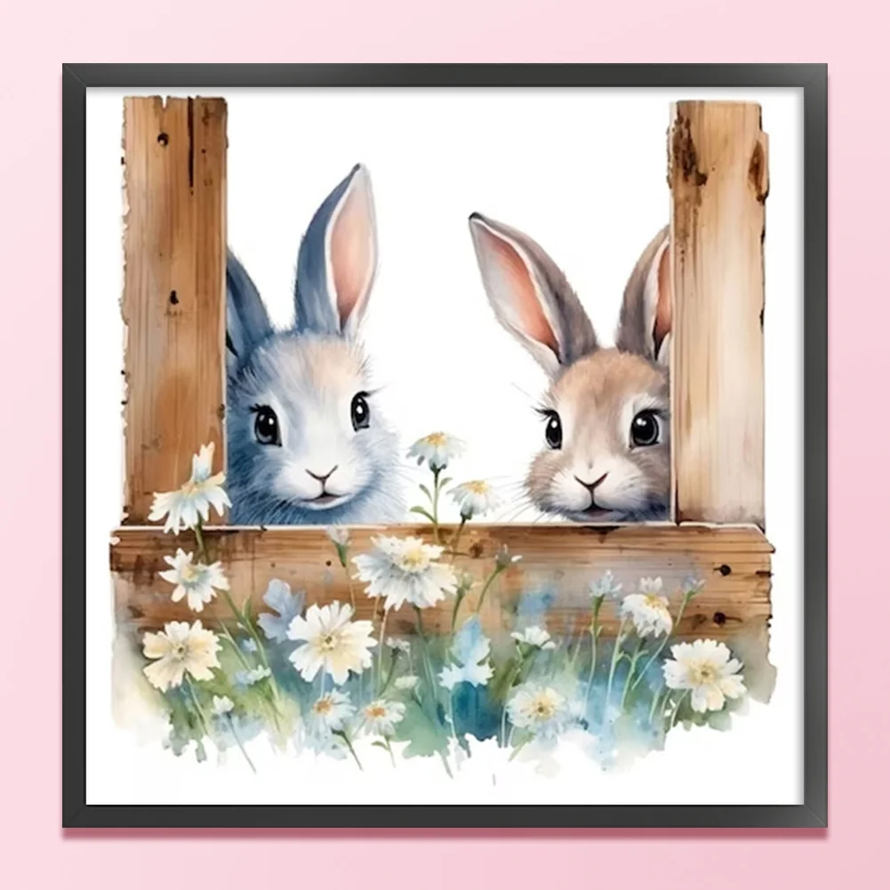 DIY Stamped Cross Stitch 11CT Full Embroidery 50*50cm - Flowers And Rabbits