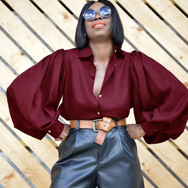 Backless Puff Sleeve Shirt Top Blouse