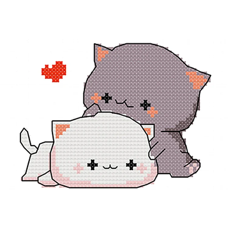 Couple Cat 11CT Printed Cross Stitch Kits (25*20CM) fgoby