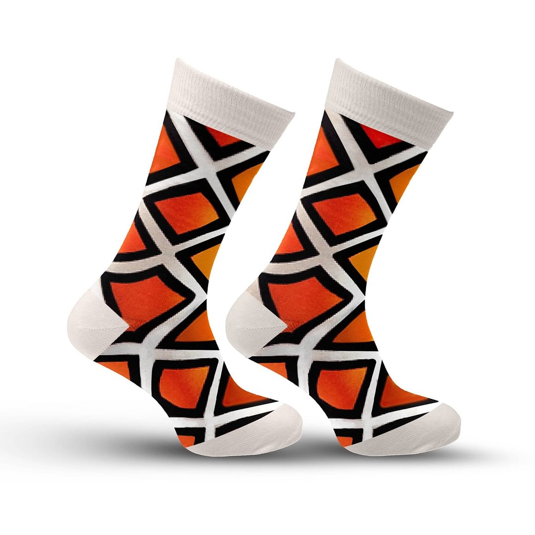 Orange & White Geo Socks