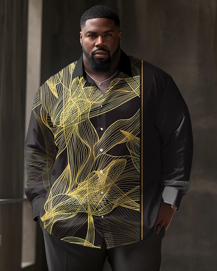 Men's Large Size Simple Pattern Lapel Casual Long Sleeve Shirt