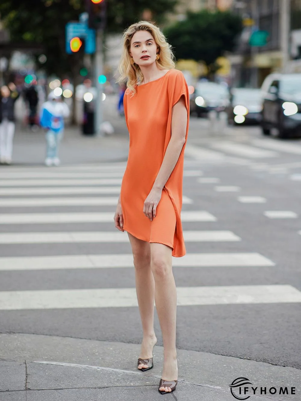 Simple Loosen Solid Cap Sleeve Knee Dress | IFYHOME