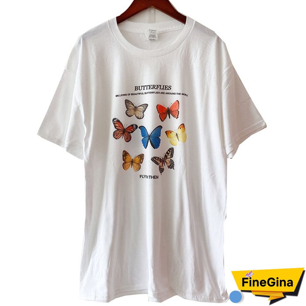 Butterfly Fly With Them Letter Graphic Tee Women T Shirt Khaki Begie T Shirt Women Tops Fashion Tees