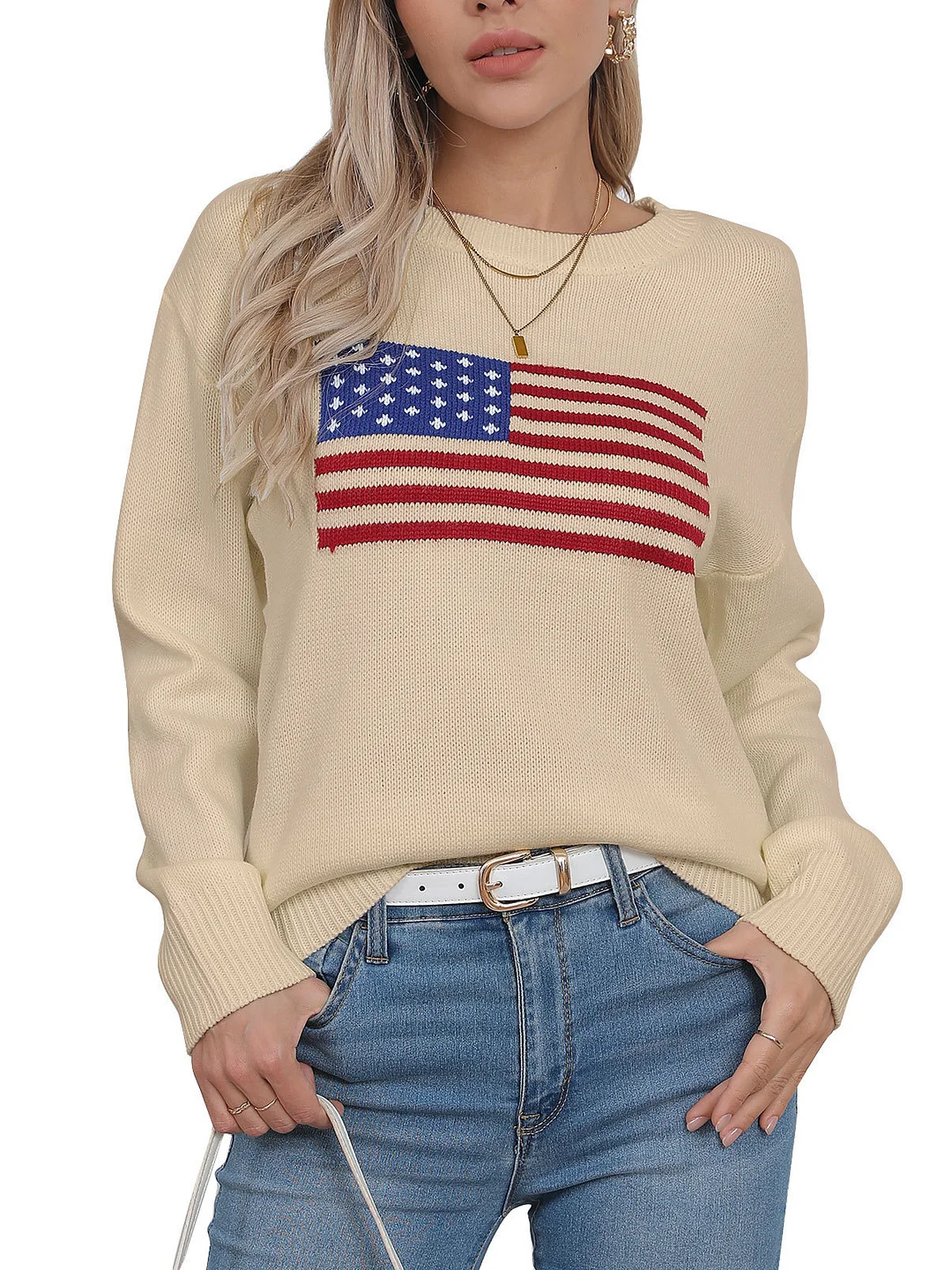 Athvotar Athvotar 2025 New Hot-Selling Flag Easter Independence Day Fashion Sweater Woman