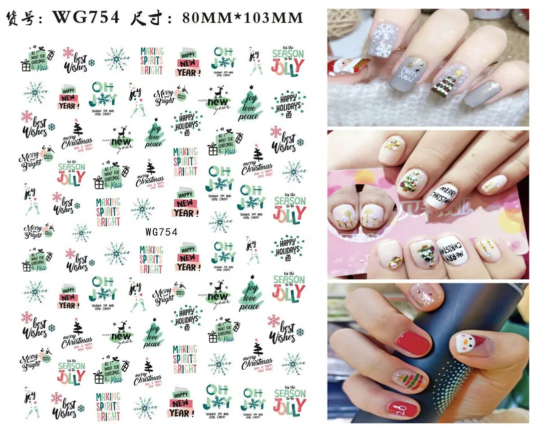 Merry Christmas Deer 3D Nails Sticker Winter Snowflake Elk Xmas Trees Cartoon Adhesive Sliders Nail Art Accessories Decals-Nail Inspo
