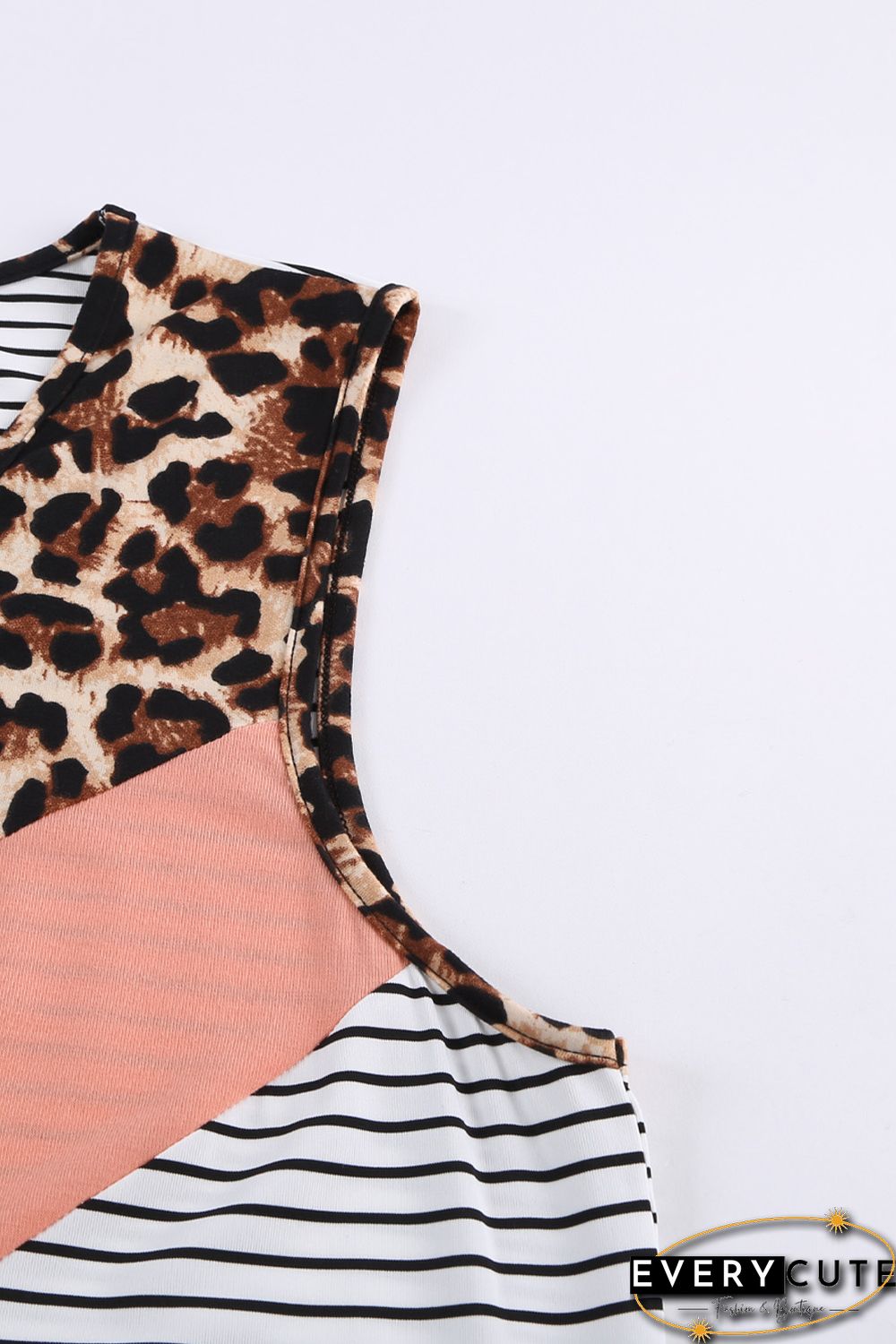 Pink Colorblock Leopard Stripes Patchwork Plus Size Tank