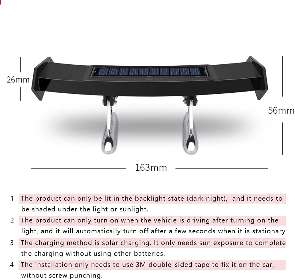 Mini Spoiler Auto Car Tail Decoration Spoiler Wing Carbon Fiber Can be luminous solar charging Punch-free tail light