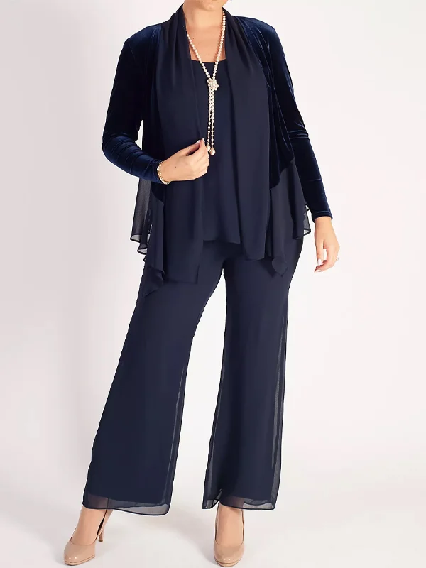 Solid color suspender top trousers three piece suit