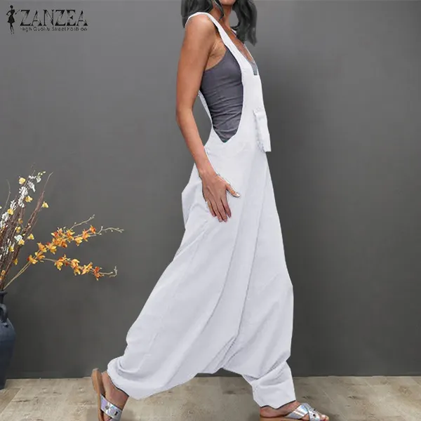 Women Sleeveless Baggy Long Vest Jumpsuits Playsuits Romper Pants Plus Size