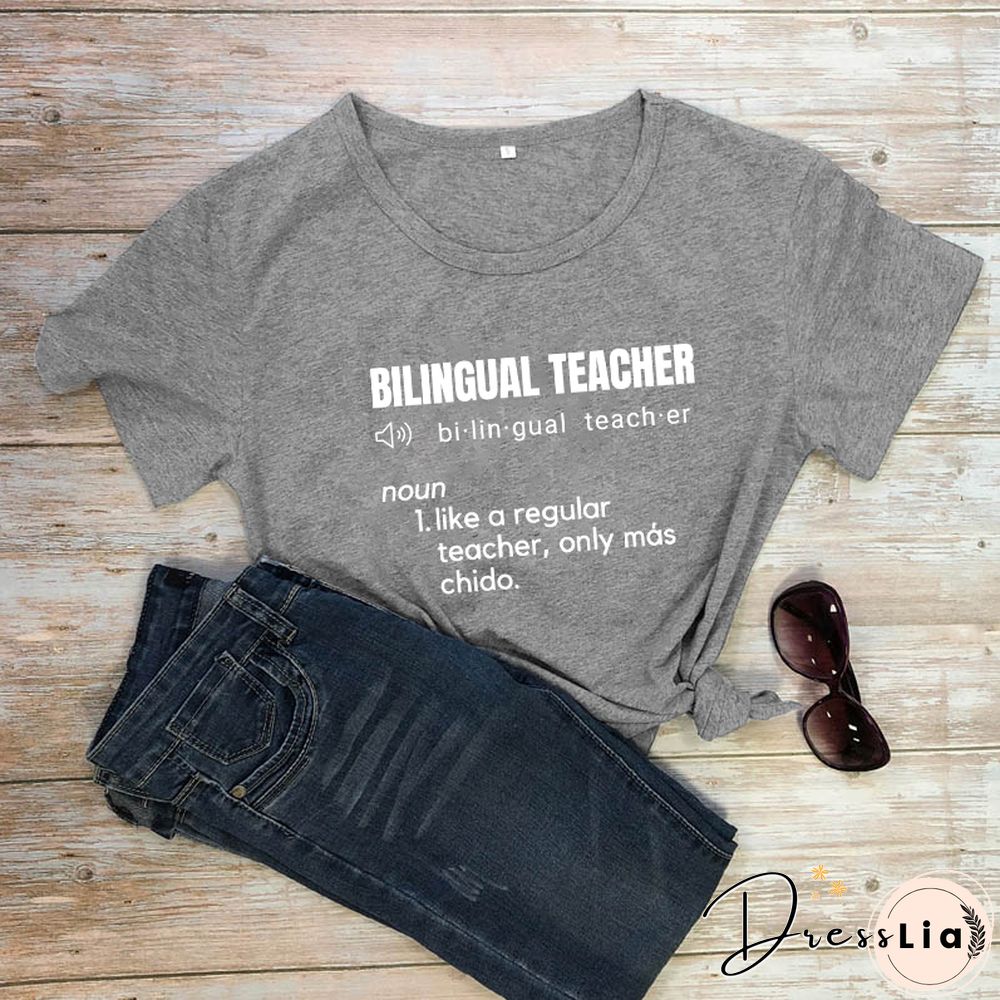 Bilingual Teacher Definition T-Shirts SpanishTeacher ShirtsFunnyBilingualTeacher Tee Women Trendy CasualArtisticTop