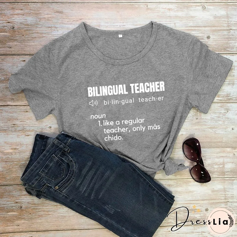 Bilingual Teacher Definition T-Shirts SpanishTeacher ShirtsFunnyBilingualTeacher Tee Women Trendy CasualArtisticTop
