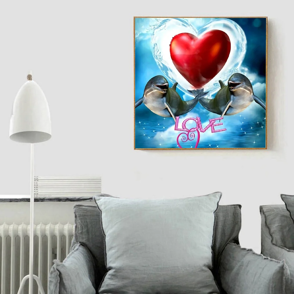 Full Round Diamond Painting 30*30cm - Love Dolphin