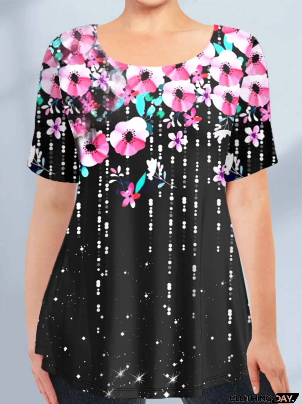 Women's Gradient Graphic Pattern Solid Color Scoop Neck Short Sleeve Top