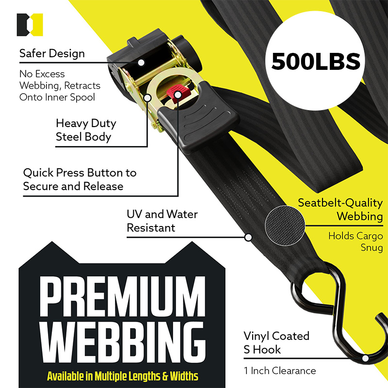 SAKER® Automatic Retractable Ratchet Strap