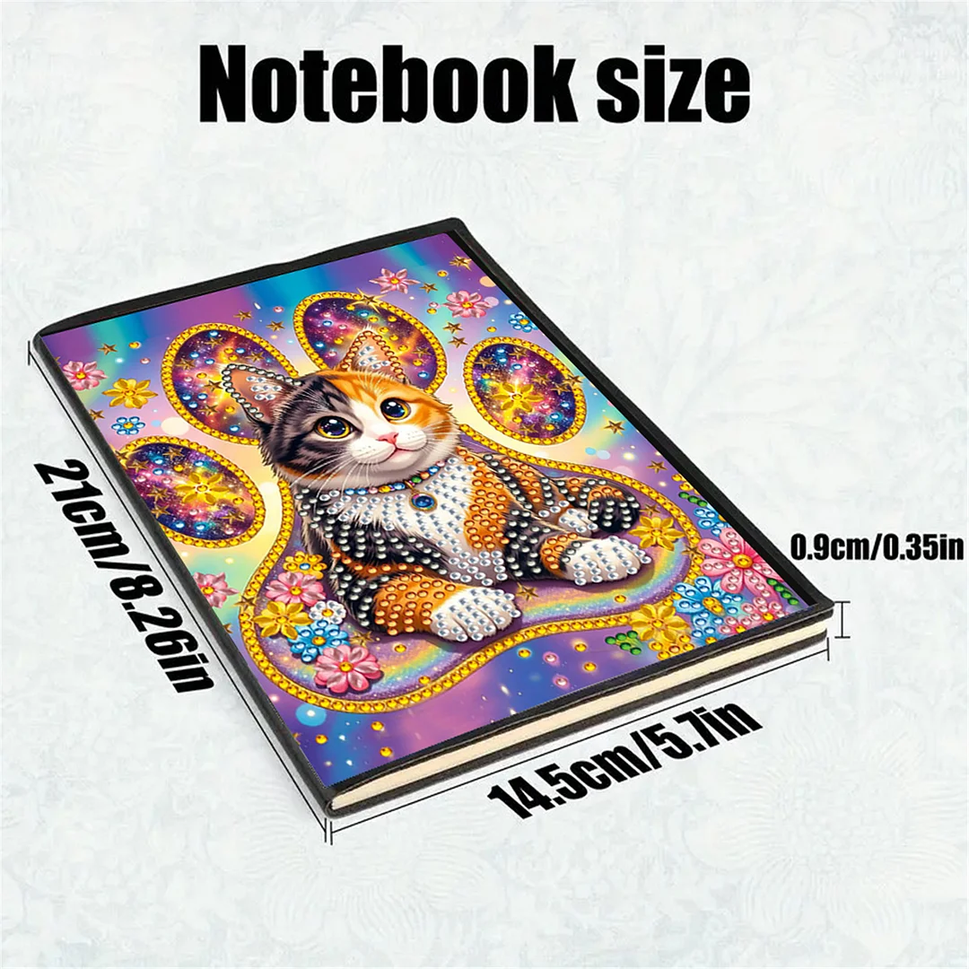 DIY Flower Diamond Painting Journals Notebooks 50 Pages A5 No Lines Special Shaped Diamond Art Kits for Beginners Craft Lovers and Artists (Cat)
