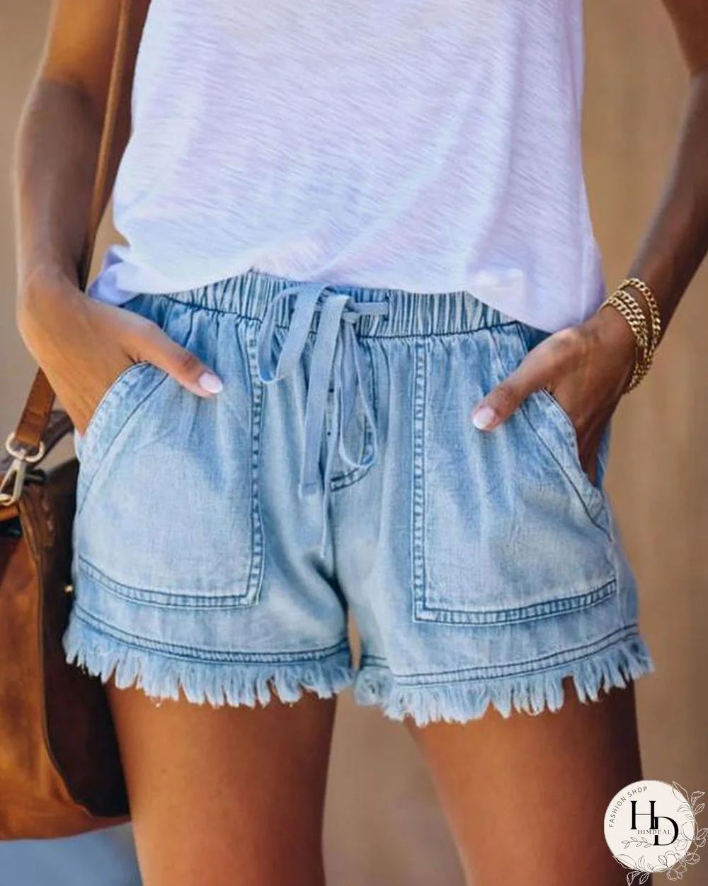 Frayed Hem Denim Shorts