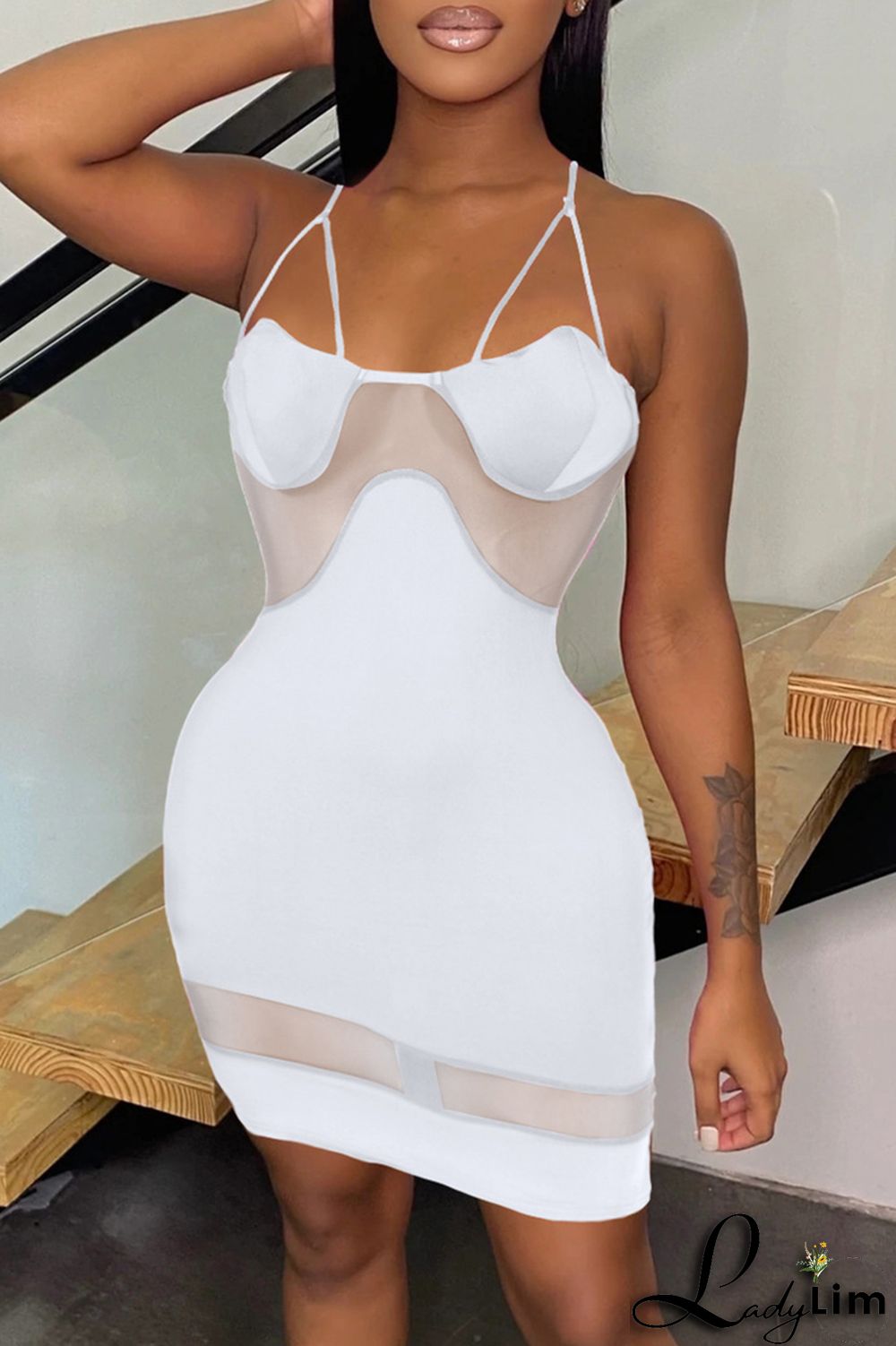 Black Fashion Sexy Solid Split Joint Backless Spaghetti Strap Sleeveless Dress