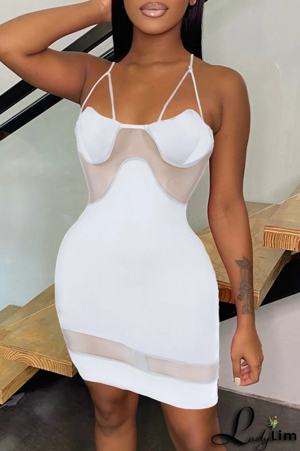 Black Fashion Sexy Solid Split Joint Backless Spaghetti Strap Sleeveless Dress