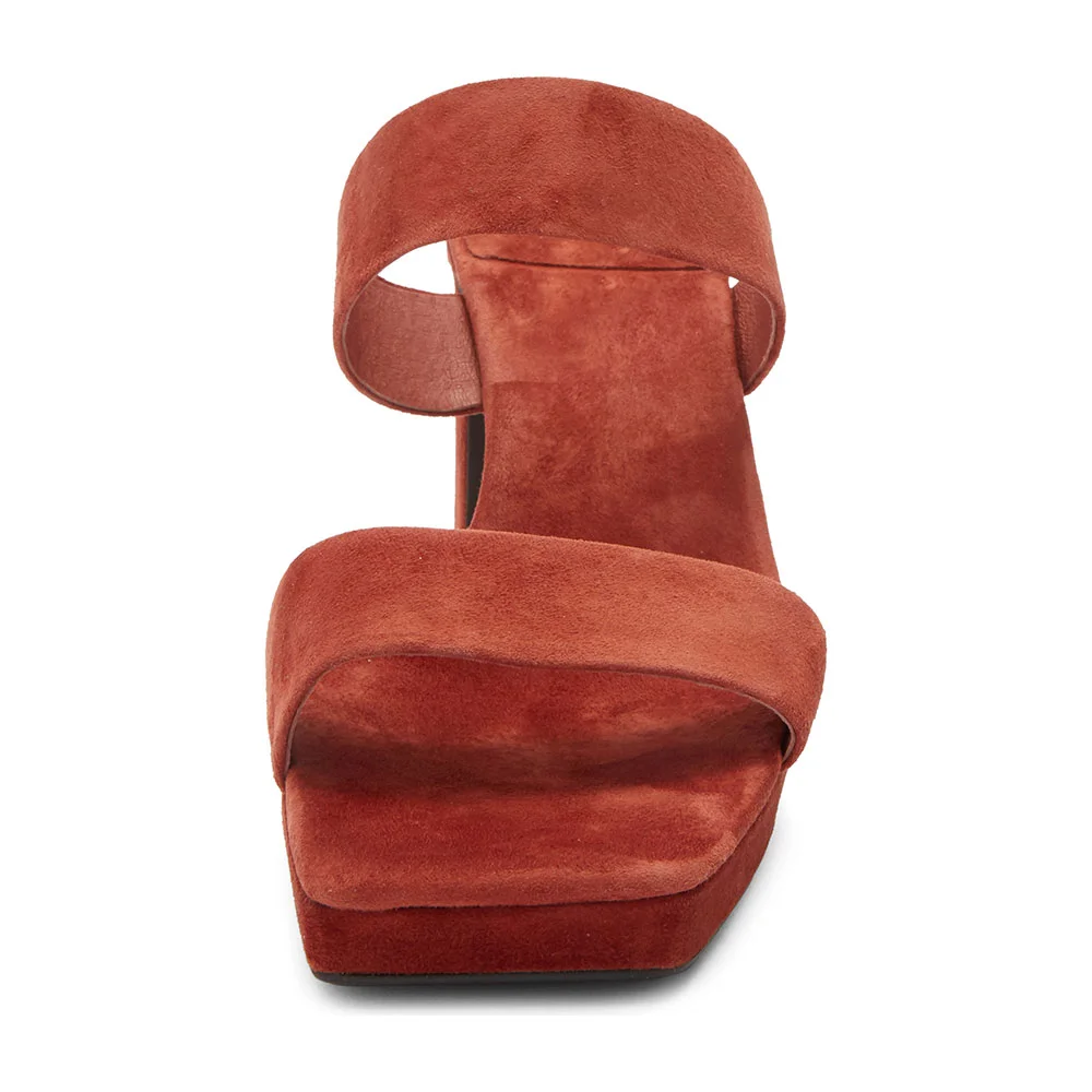 Rust Vegan Suede Square Toe Platform Heel Mule Shoes for Women