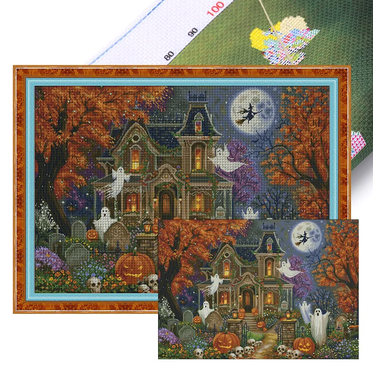 【Fairy Brand】Halloween Scream Manor 85*65cm 14CT Stamped Canvas Cross Stitch gbfke