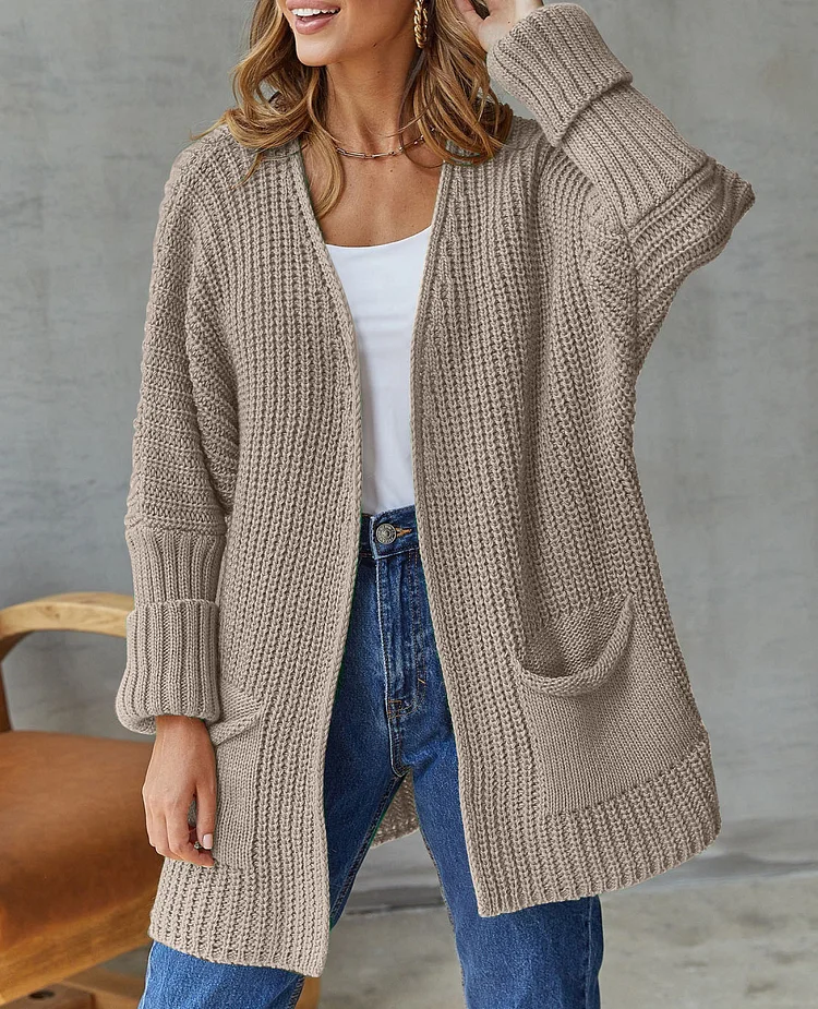 Solid Color Loose Knit Cardigan Sweater socialshop