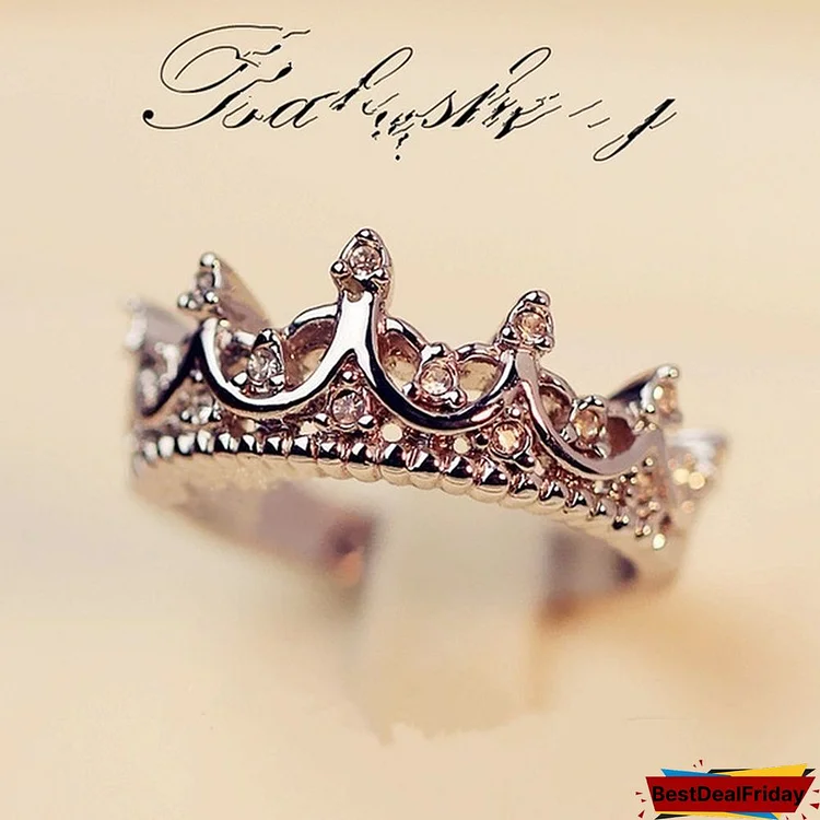 US4-US9 Sterling Silver Filled Zirconia CZ Queen Crown Princess Wedding Ring Valentine's Gift