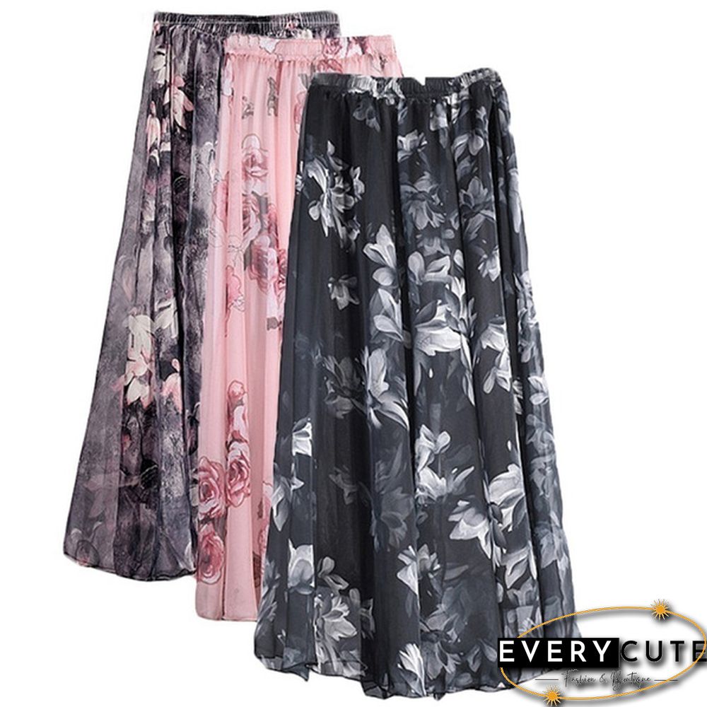 Women Boho Vintage Bohemia Chiffon Floral Printed Floor-Length Long Maxi Beach Dresses