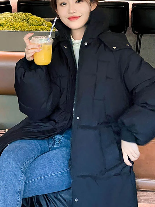 Women Long Sleeve Solid Zipper Loose Down Jacket Coats