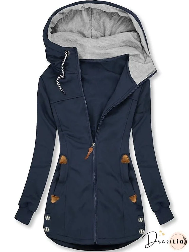 Women's Winter Jacket Hoodie Jacket Comfortable Street Casual Daily Casual Daily Patchwork Zipper Pocket Zipper Hoodie Casual Street Style Color Block Regular Fit Outerwear Long Sleeve Winter Fall