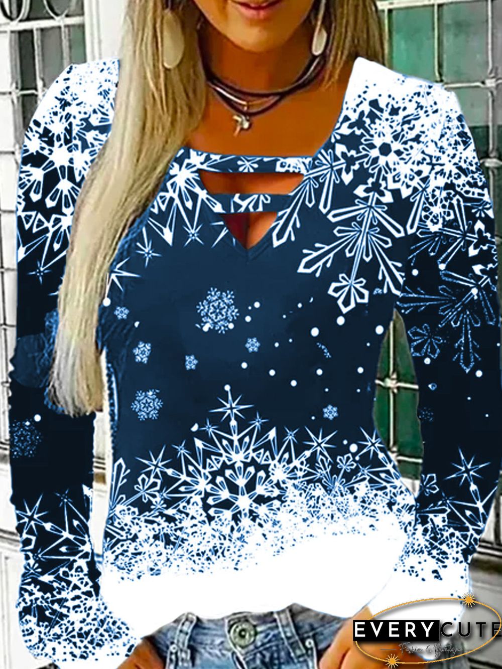 V Neck Cotton Blends T-shirt