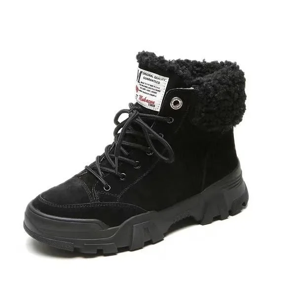 Ladies Snow Boots Plush Warm Fur Casual Martin Boots Shoes Sports Shoes Ankle Boots Thick-soled Lace-up Short-tube Winter Shoes