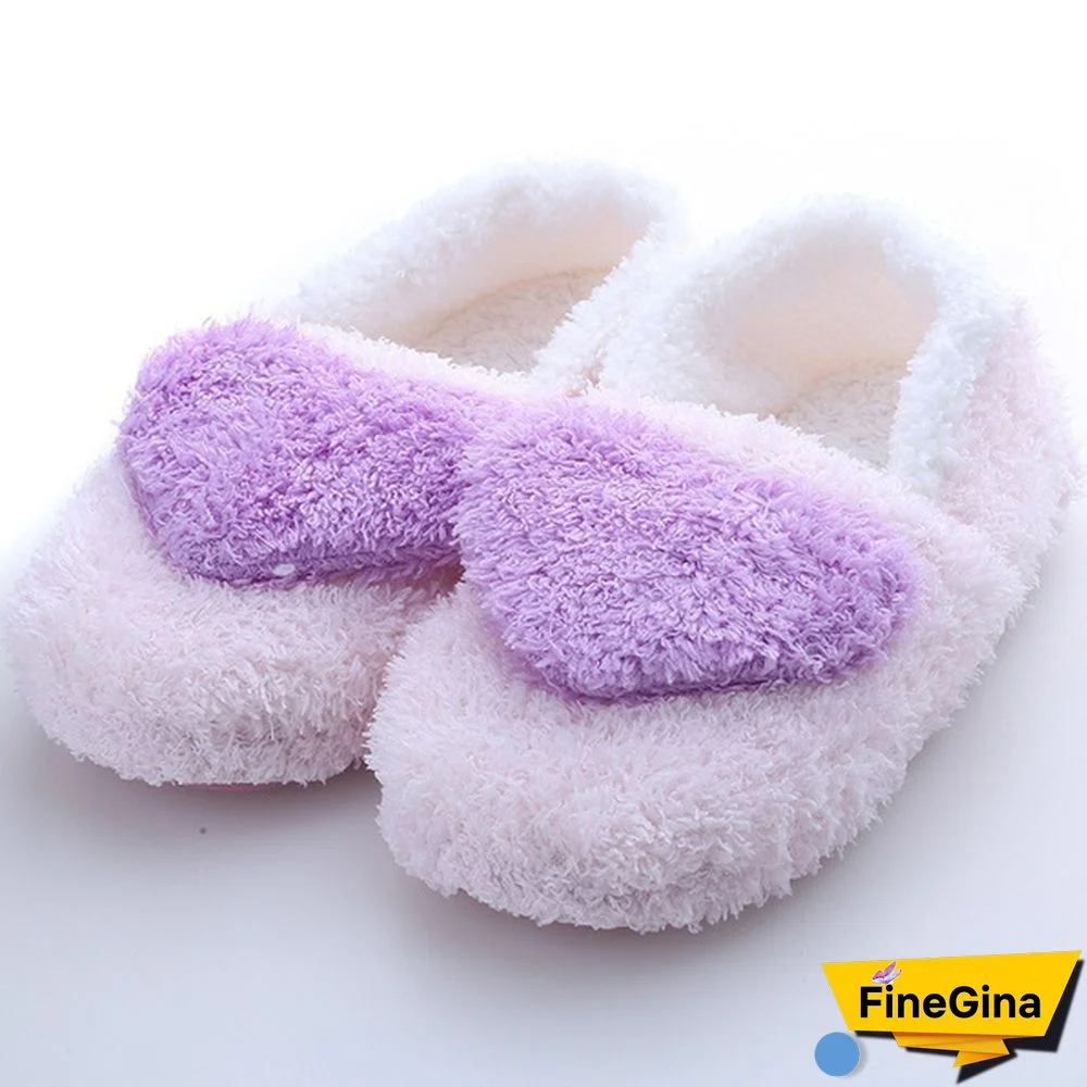 Lovely Big Heart-Shaped Women Slippers Warm Soft Sole Plush Home Floor Covered Heel Shoes