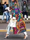 Fashion Contrast Color Floral Printed Lapel Collar Loose Long Sleeve Outerwear