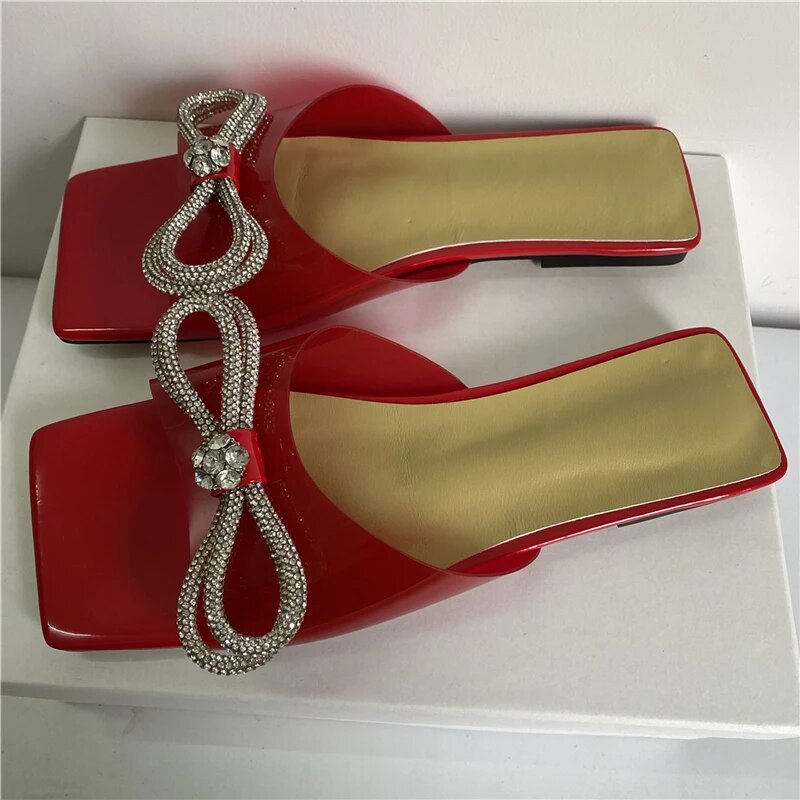 VCSHOES Crystal Butterfly-Knot Women Slippers Clear Transparent PVC Multicolor Flat Heel Mules