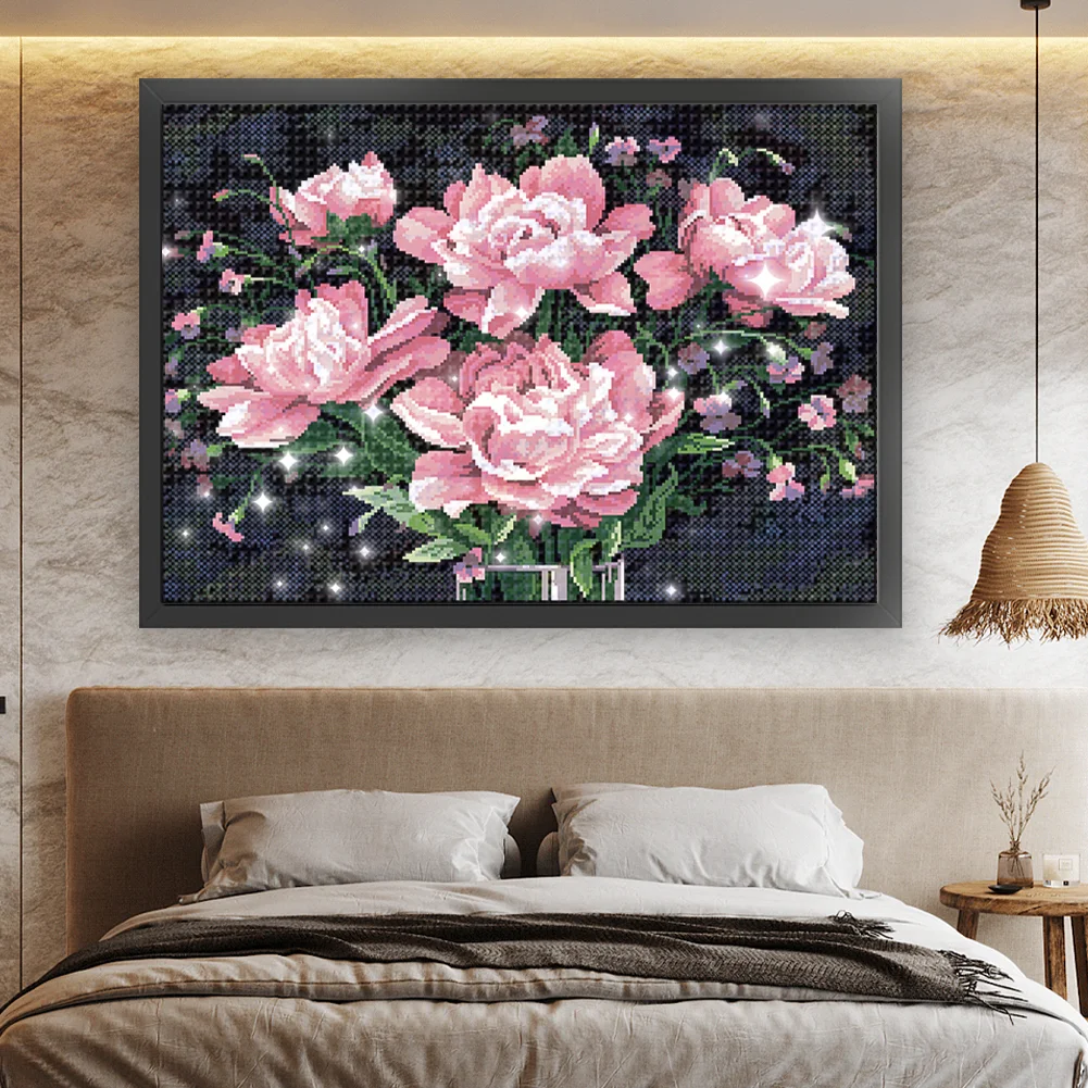 9CT Full Stamped Cross Stitch Bead Embroidery- Peony(Canvas|63*48CM)