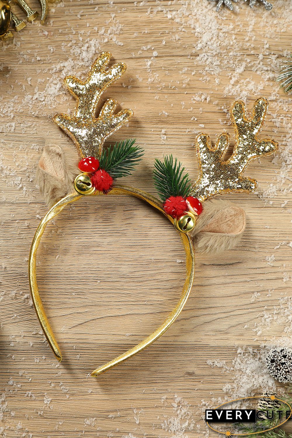 Yellow Christmas Glitter Antler Ear Decor Headband