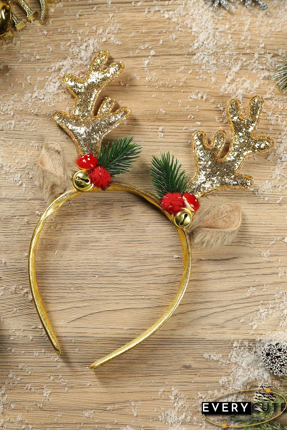 Yellow Christmas Glitter Antler Ear Decor Headband