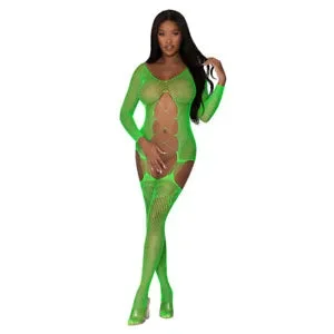 pornhint Pornhint Magic Silk Seamless Cupless Crotchless Fishnet Gartered Open Back Catsuit OS