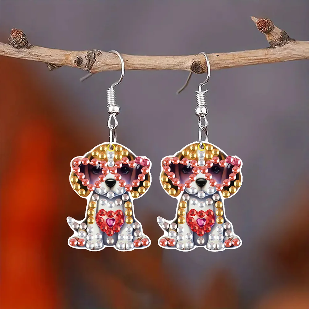 4 Pairs Double Sided Puppy DIY Diamond Painting Earrings Kit for Women Girls