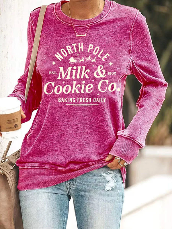 Women's North Pole Milk Cookie Co Baking Fresh Daily Print Sweatshirt