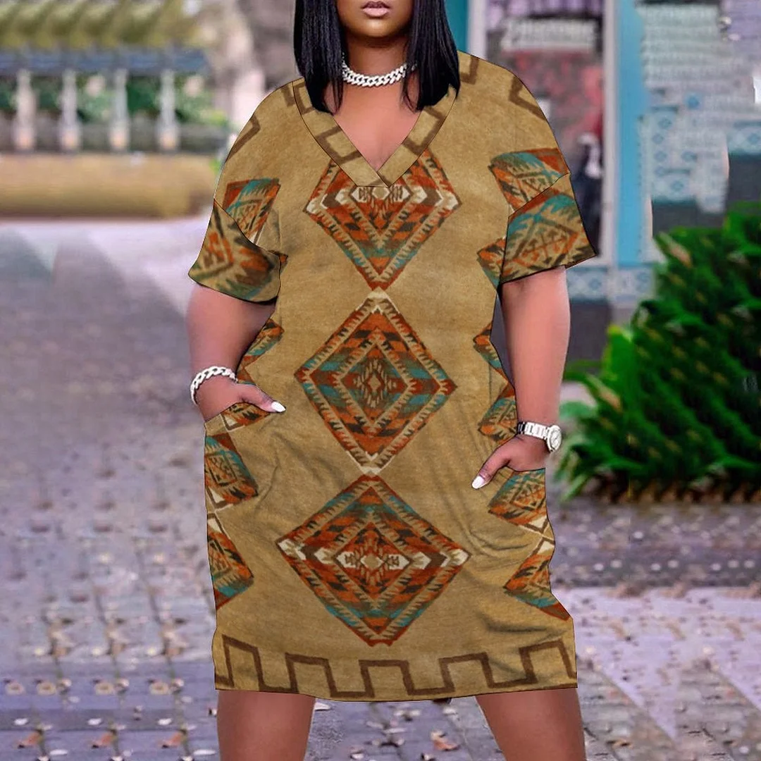 Summer Holiday  Hem Print Sexy V-neck Women's Beach Dress