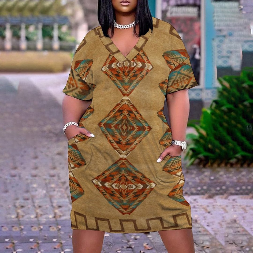 Summer Holiday  Hem Print Sexy V-neck Women's Beach Dress
