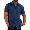 Men's solid color short-sleeved linen buttons shirt