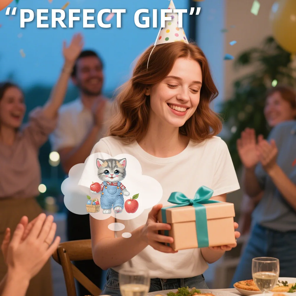 2D Flat Cat DIY Shaking Head Cat Apple Diamond Painting Desktop Decorations