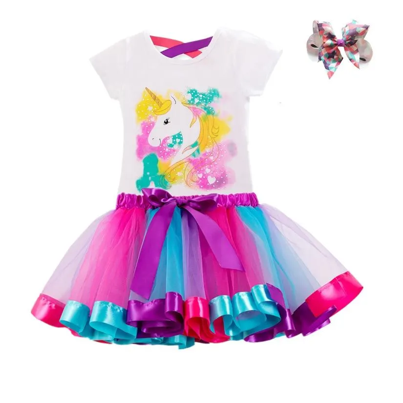 Unicorn Children's Clothing Sets Baby Girls Top+Skirt Summer Princess Party Tutu Rainbow Costume Kids Birthday Outfits Suits