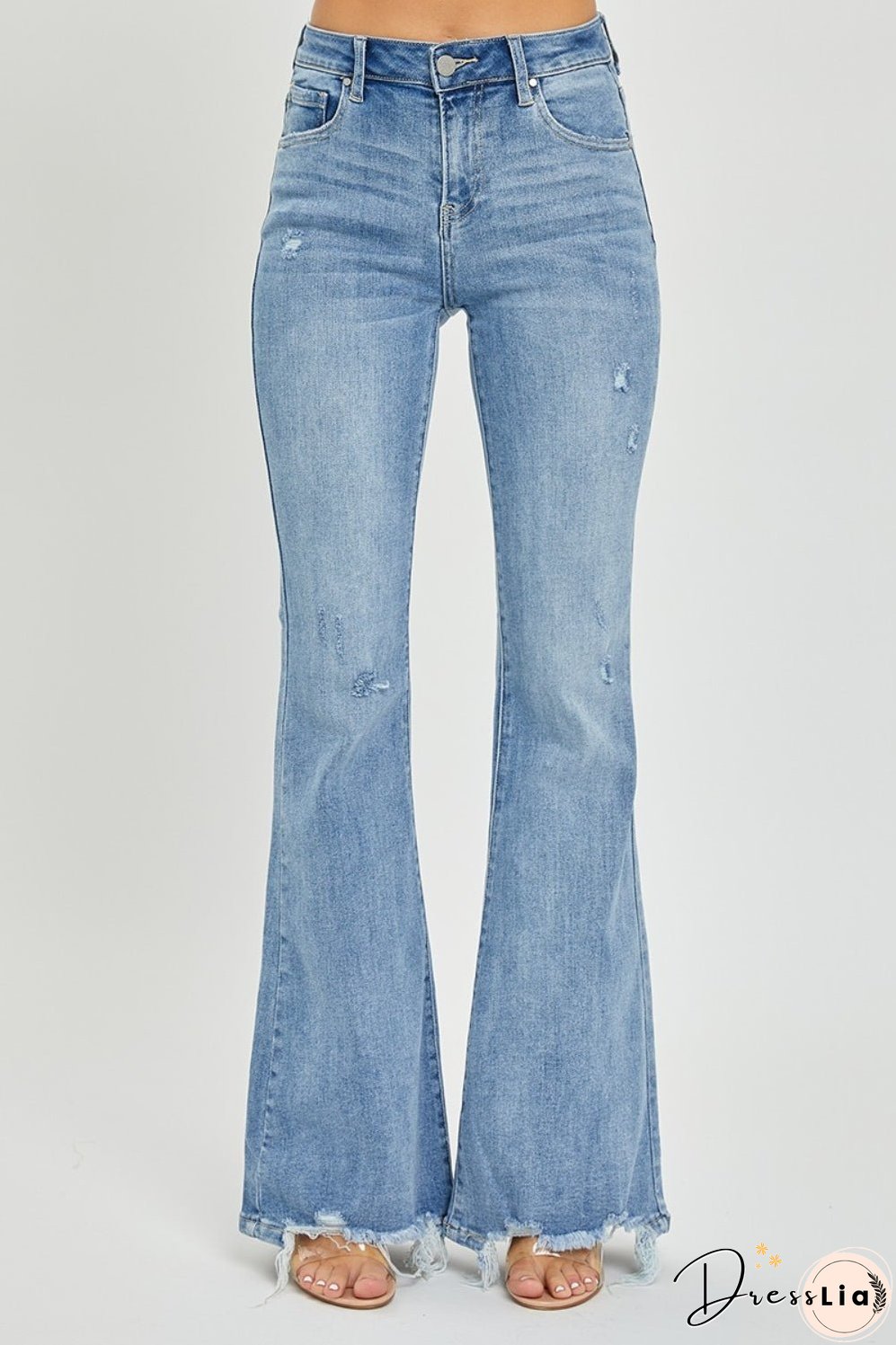 Risen Full Size High Rise Frayed Hem Flare Jeans