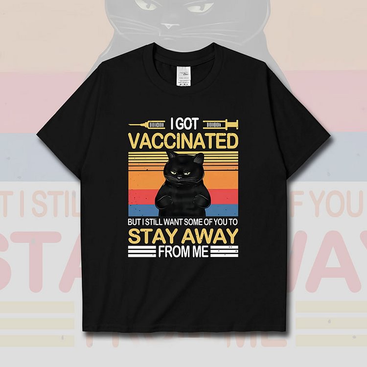 Cartoon Vaccinated Cat Letter Print T-Shirt - Modakawa modakawa